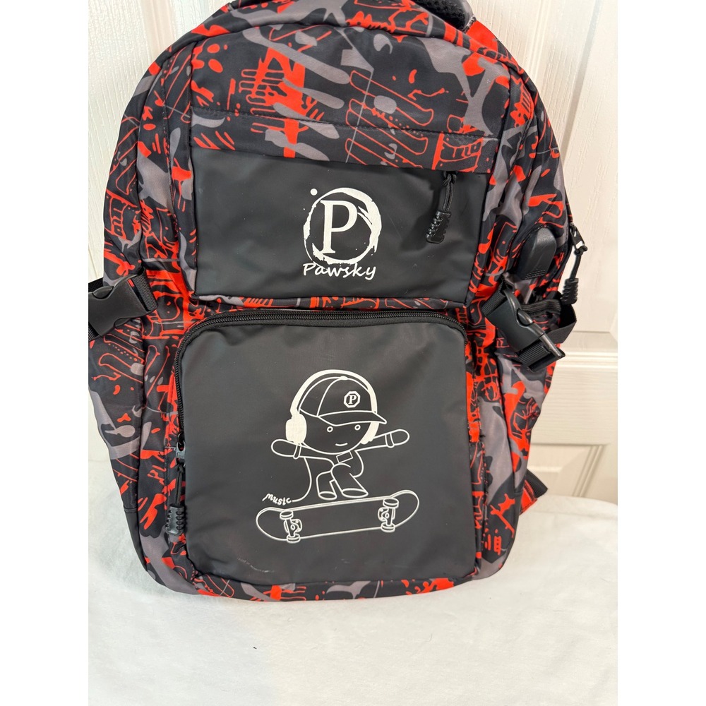 Pawskey Backpack Kids Skateboard Graffiti Black Red Grey School Bag‎